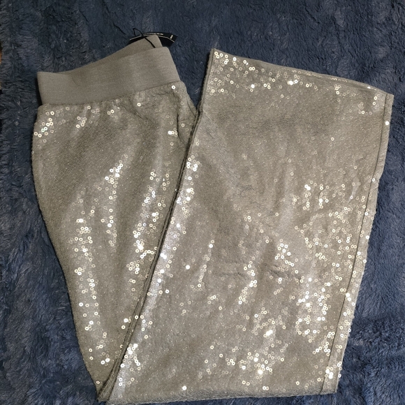 NWT Express High Waist Silver Sequins Wide Leg Pant in Heather Gray | Size M - Picture 9 of 11